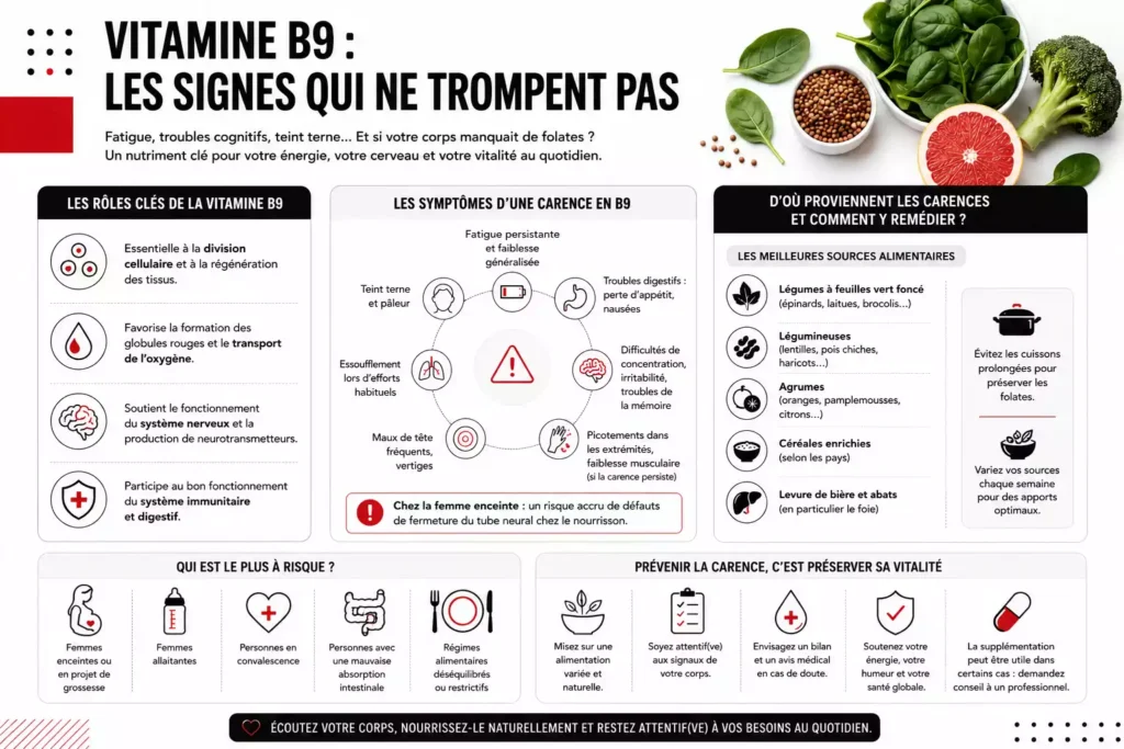Quels sont les symptômes révélateurs d’une carence en vitamine B9 ?
